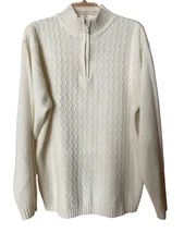 A. Adams & Spire Men’s Textured Sweater Large Cream Quarter Zip