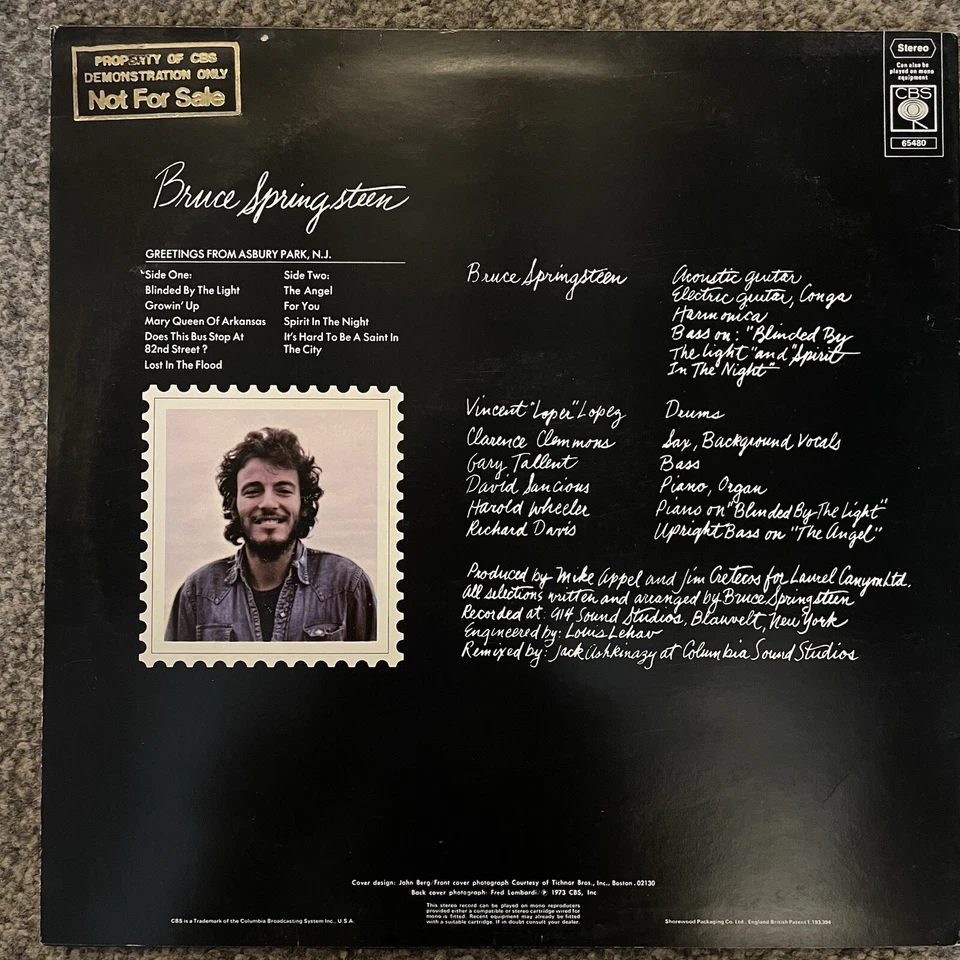 Bruce Springsteen Greetings from Asbury Park N.J. Promo Vinyl 12" Album Record - Image 4 of 4
