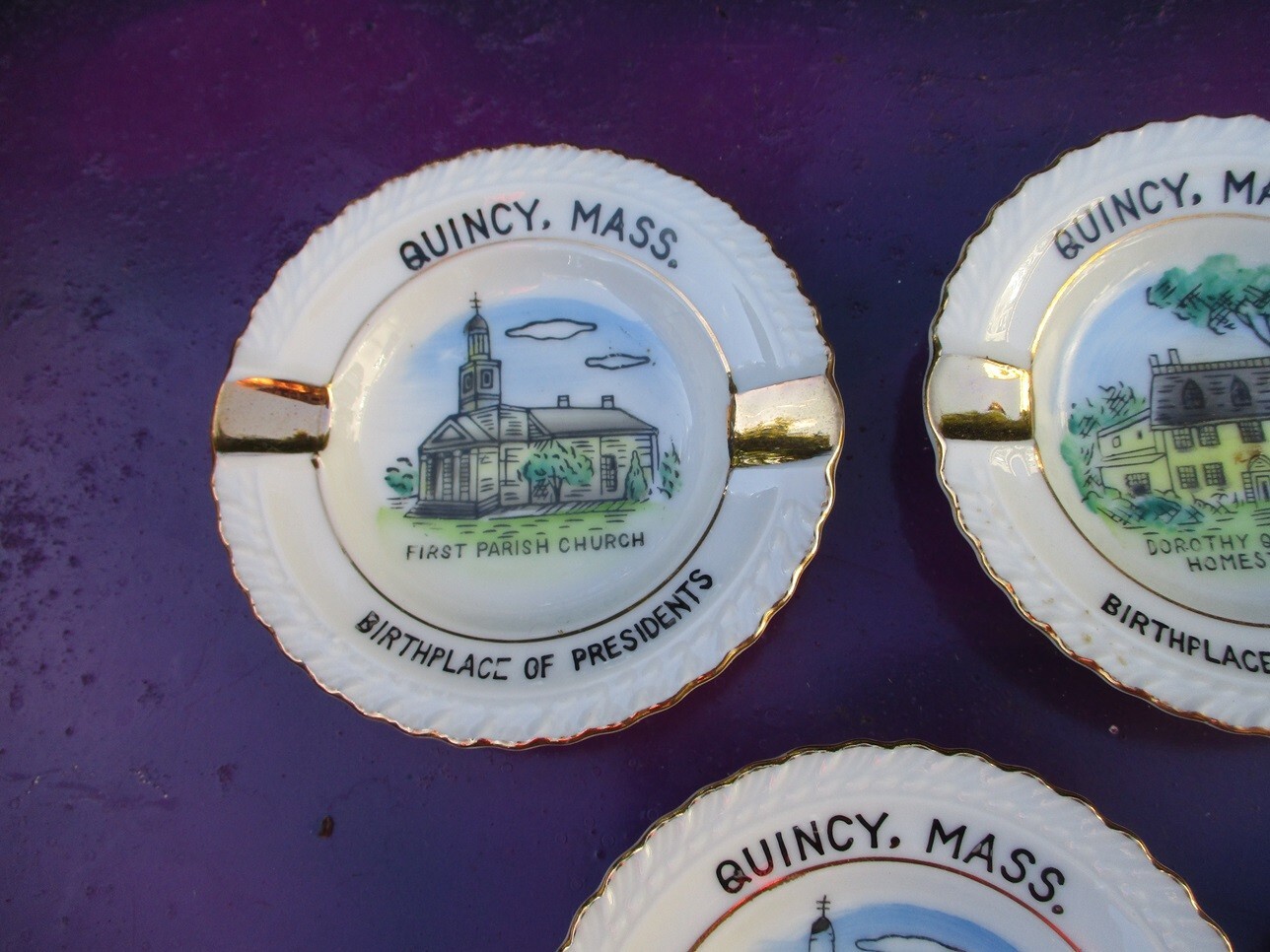 Vintage Individual Ceramic Quincy MA Ashtrays Birthplace of Presidents
