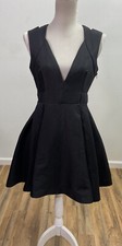 Mustard Seed Little Black Dress sz Large Deep V Short Fit Flare A-Line Cocktail