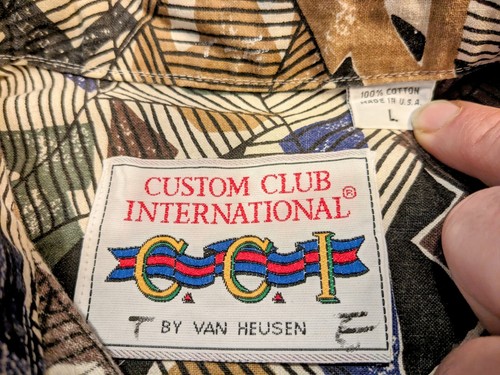 80s/90s Van Heusen Custom Club International Abstract Print Shirt Men's L *WOW!* - Picture 6 of 7