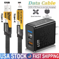 65W Fast Type C Charger , 4-in-1 Cable For iPhone 15 Pro Max Samsung S24 Ultra