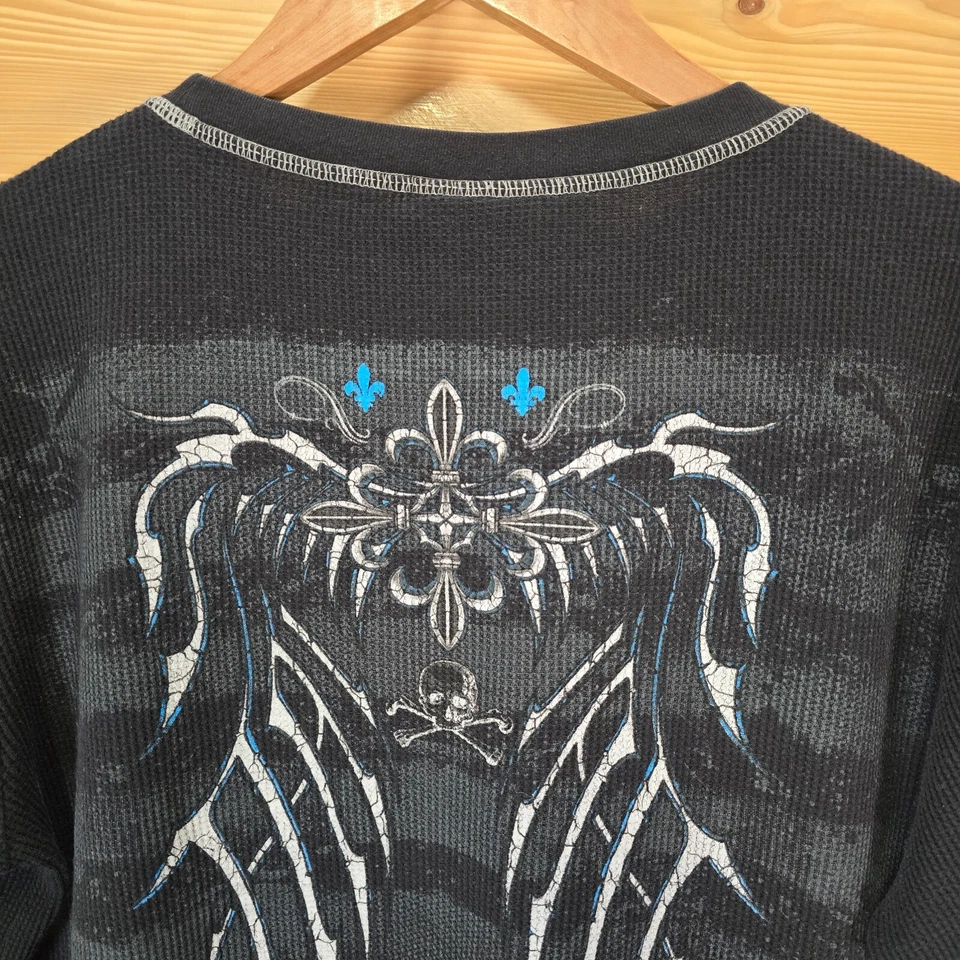 Camisa Y2K No Boundaries Negra Térmica Manga Larga Adulto Mediana Cruz Calavera LEER Foto 4 de 4