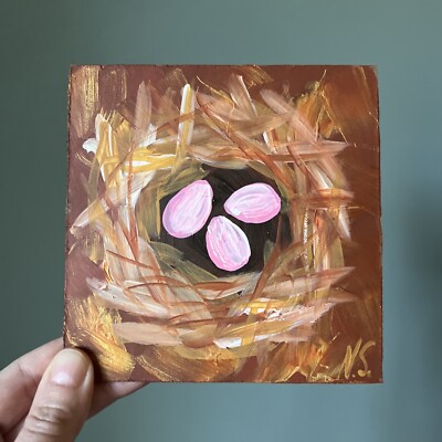 Nest,Easter,spring,original,miniature Painting,small,mini,