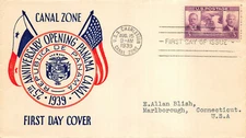 856 3c Panama Canal, Plimpton cachet in red and blue [20421]
