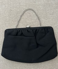 VTG Clutch/Purse, Silver Toned Chain Handle, Silver Rose Clasp, EUC