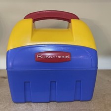 Vintage Blue, red and yellow Rubbermaid lunch box, cooler model #1301