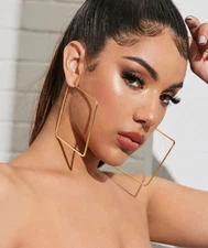 NEW Gold Women's Earrings Boho Geometric Square Hoop Statement Fashion Large 