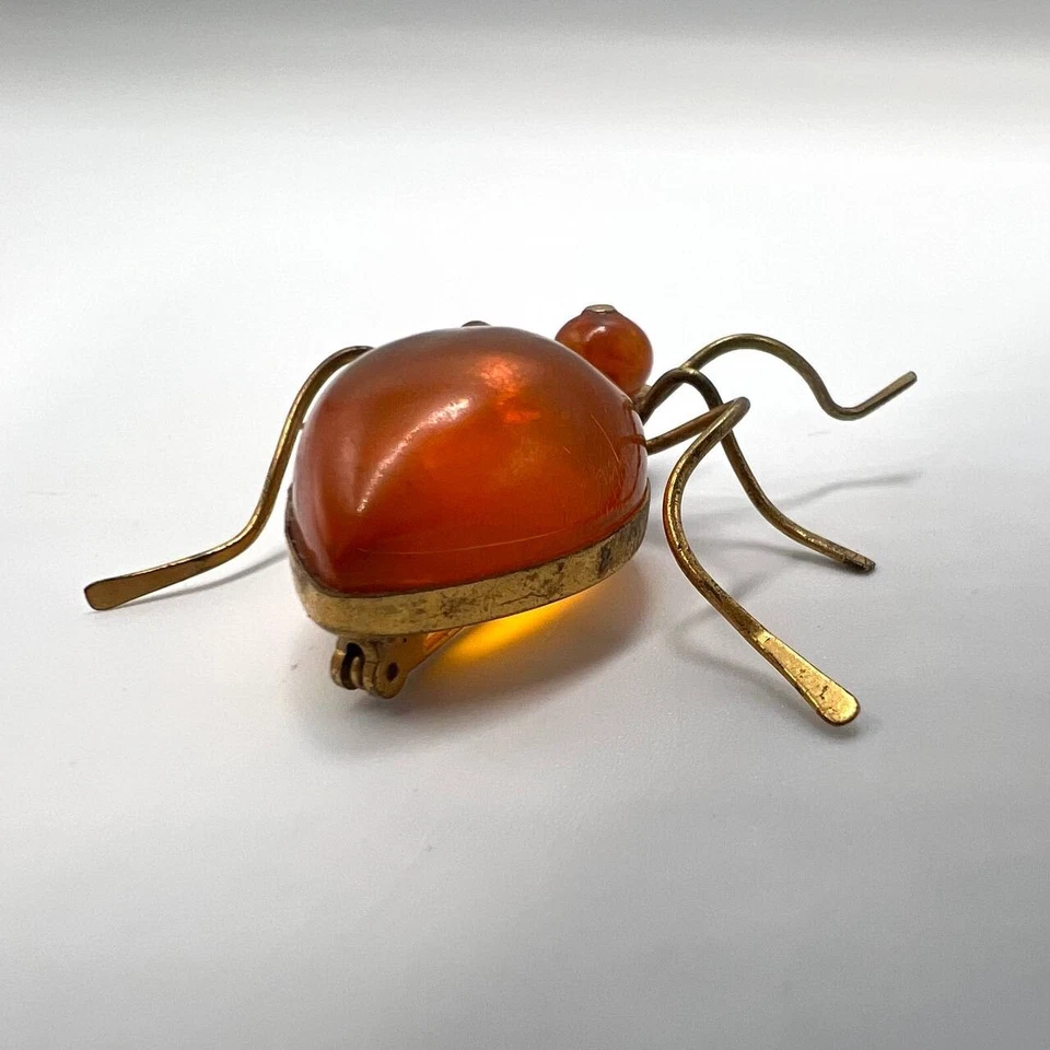 Vintage 1970s USSR Amber Spider Brooch Gold Plated Brass | Baltic Honey Amber | - Image 4 of 4