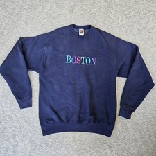 Vintage 90s Boston Mass Sweatshirt Men XL Retro Navy Embroidered Crewneck City