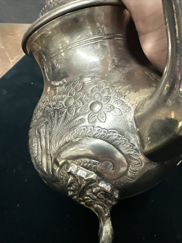Antique Moroccan Middle Eastern Kawn Silver Plated Hand Chased Great Teapot - Picture 3 of 17