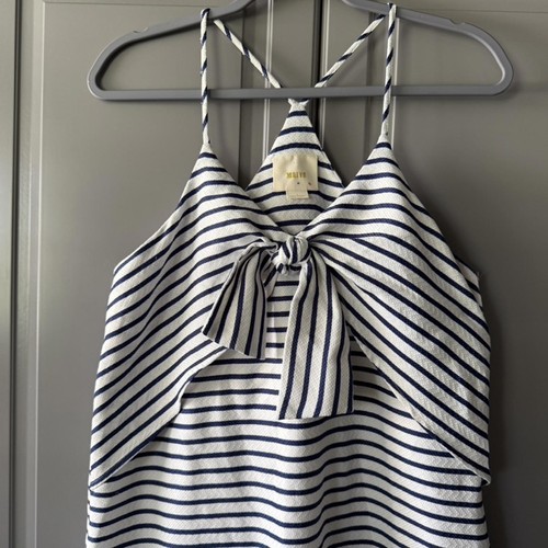 Anthropologie MAEVE Ahoy Stripe Nautical Print Swing Dress, Navy White, S - Picture 3 of 12