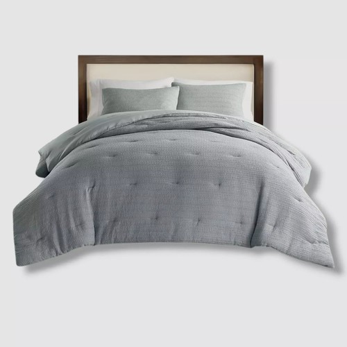 Ienjoy Home Blue Waffle Textured 3-Piece Comforter Set, Full/Queen