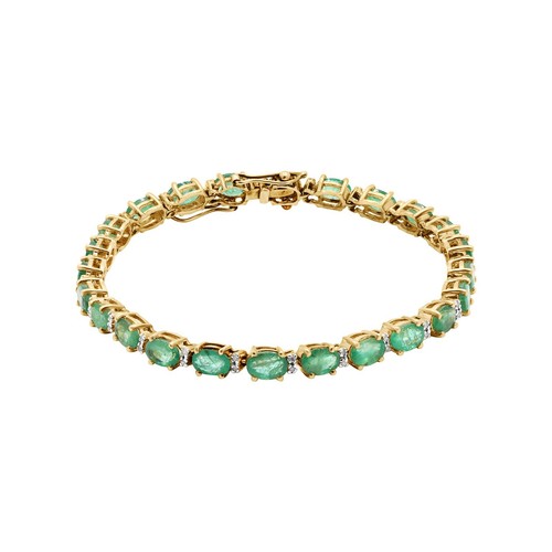 Bracciale Tennis In Smeraldo Naturale E Diamante In Oro Giallo Solido 18k 7.5"