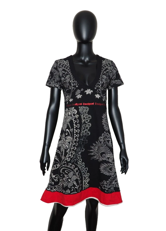 DESIGUAL 26V2813 Kleid Kurzarm tiefer V-Ausschnitt A-Linie knielang NOAH Größe L - Bild 2 von 4