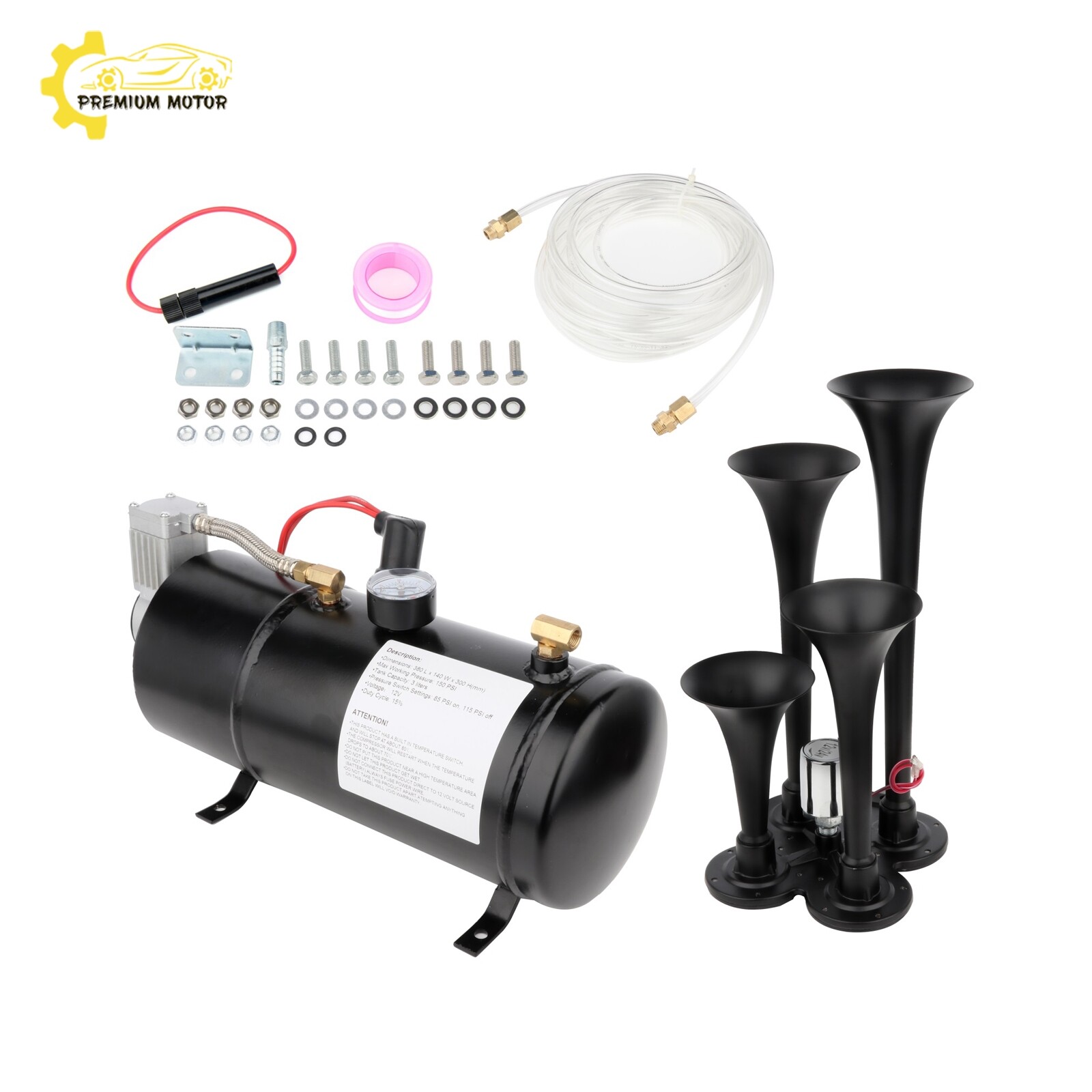 For Truck Pickup 4 Trumpets Train Air Horn Kit 150 PSI Compressor Full System