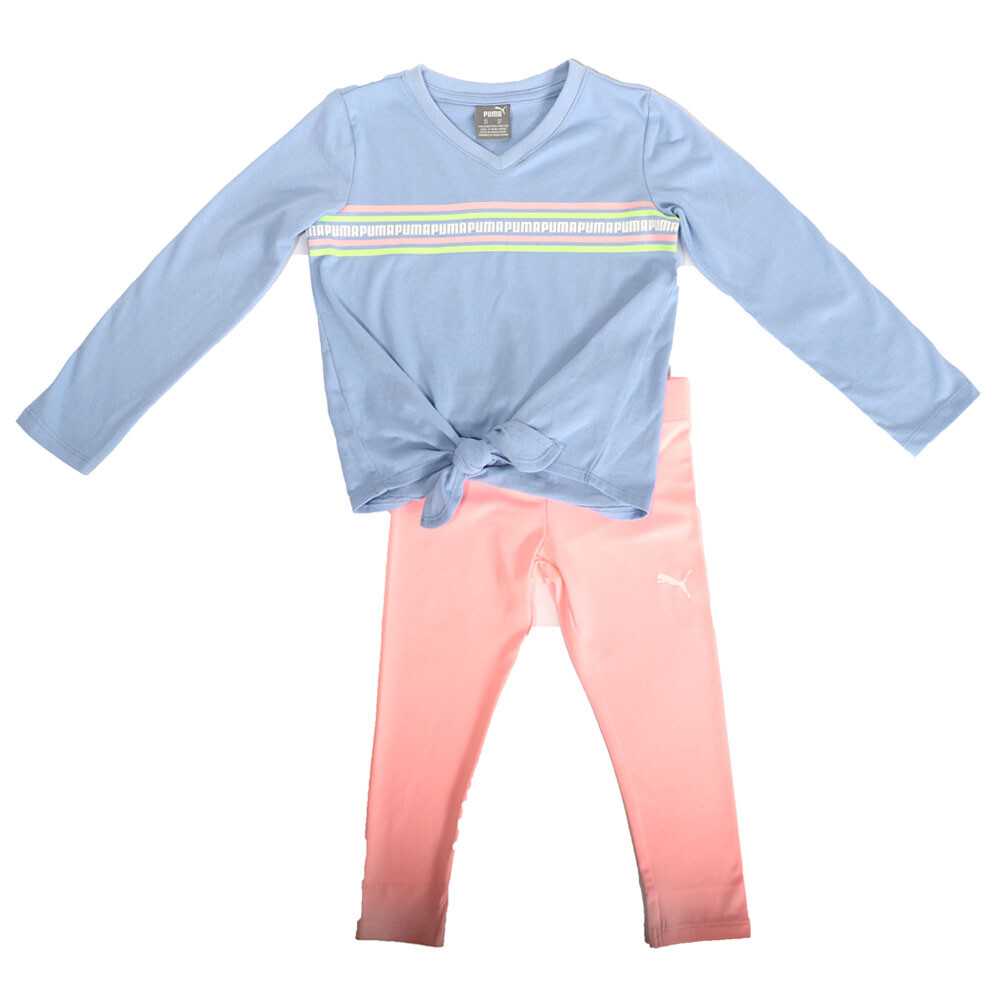 Puma/ комплект из 2 предметов, футболка с круглым вырезом и длинными рукавами и леггинсы для маленьких девочек, синяя повседневная футболка