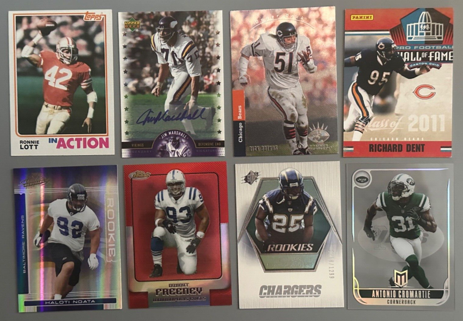 Defensive Stars x8 ('82 Lott, Marshall auto, Butkus, Cromartie & Ngata rc) bv $$