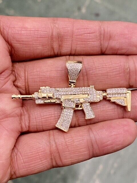 10k Yellow gold Diamond AK 47 Rifle Gun Men's Charm Pendant 10k Yellow gold Diamond AK 47 Rifle Gun Men's Charm Pendant