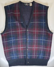 The Italian Sweater Co Vest Mens XL Wool Burgundy Blue Geometric Knit Italy Made