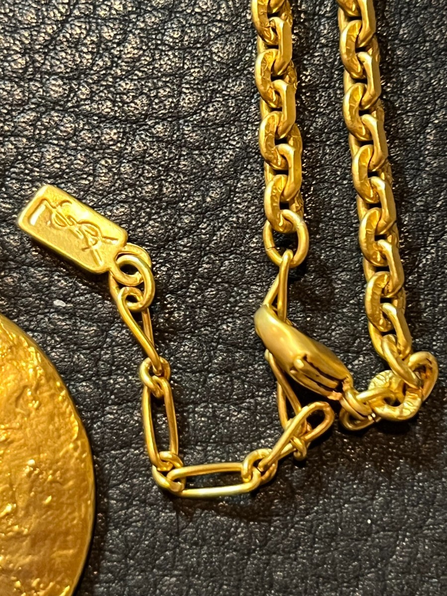 YVES SAINT LAURENT Necklace Pendant AUTH YSL Logo Vintage Rare