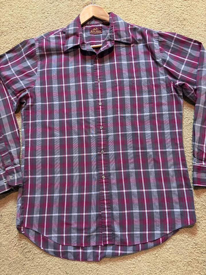 复古 80 年代 Arnold Palmer 格子礼服衬衫纽扣长袖男式中号 — 第 3/4 张图片