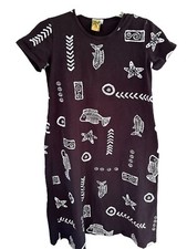 Vintage Maui Cotton Short Sleeve Dress Black White Print Size Medium