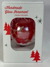 Glass Zorza Ornament Mouthblown by Polish Artisans.  Red & White.  In box.