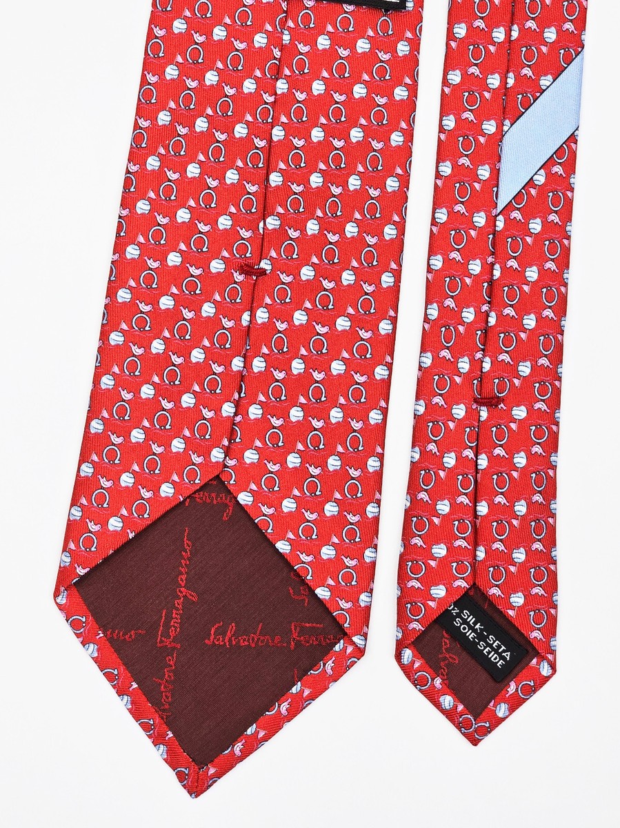 Salvatore Ferragamo Tie Silk Necktie Gancini Logo Buoy Bird Flag