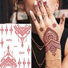 Red Tattoo Sticker Lace Flower Temporary Fake Tattoo Waterproof Henna Tattoo DIY
