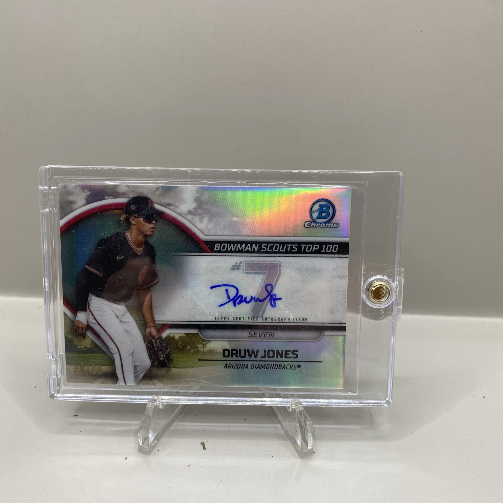 Druw Jones 2023 Bowman Chrome Scouts Top 100 BTP7 Autograph RC #40/99