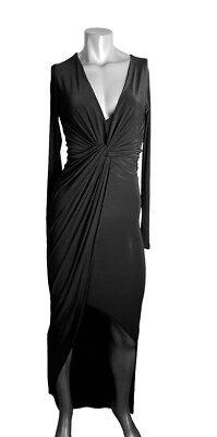 Club L Black long sleeve Twist front Maxi dress with split sz 8 | eBay