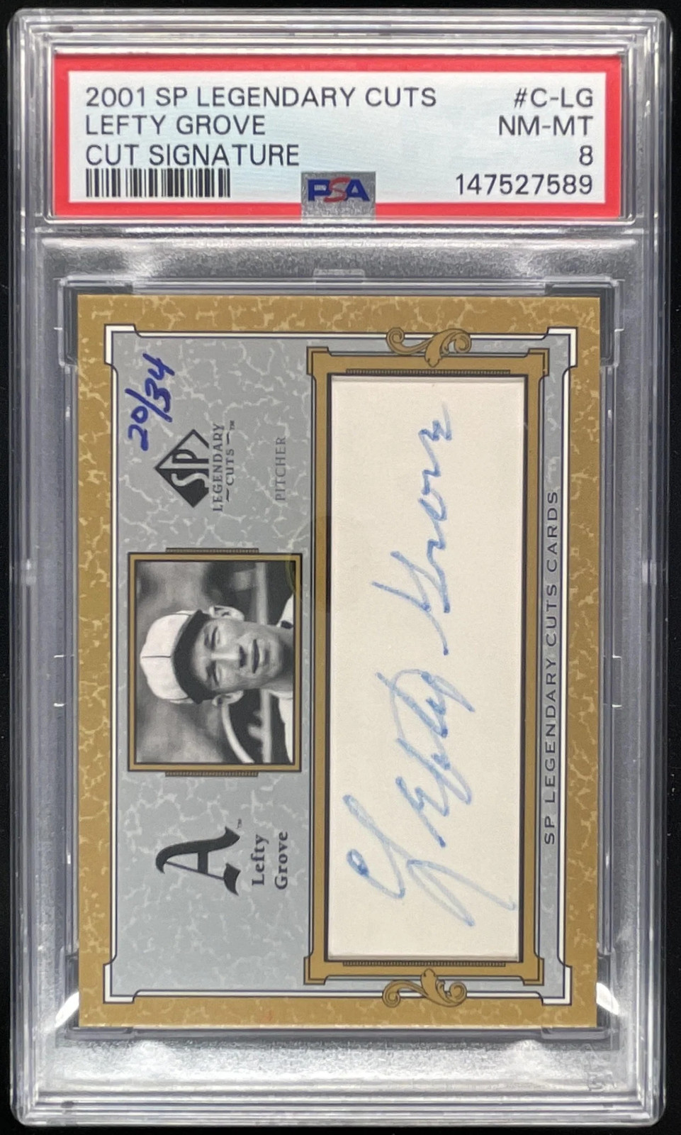 2001 SP Legendary Cuts Cut Signature #C-LG Lefty Grove PSA 8