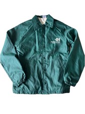 Vtg 70s Champion Coach Jacket Mens Small Green Owens Illinois Made in USA Nylon