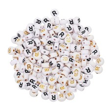 200 Pcs 4x7mm Acrylic Round White Letter Beads with Letter R