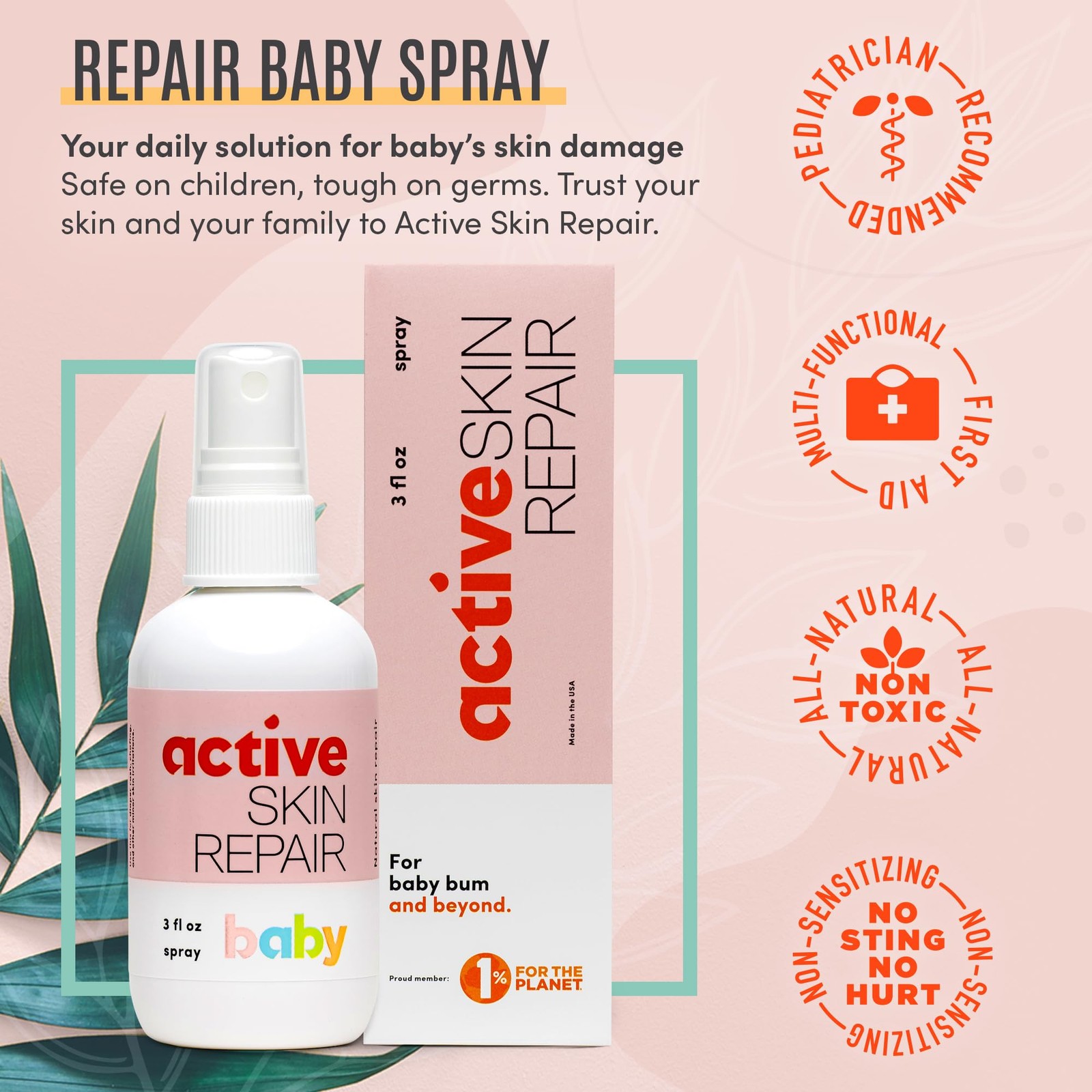 Active Skin Repair Natural, Non-Toxic, No Sting Baby Spray First Aid Safe For...
