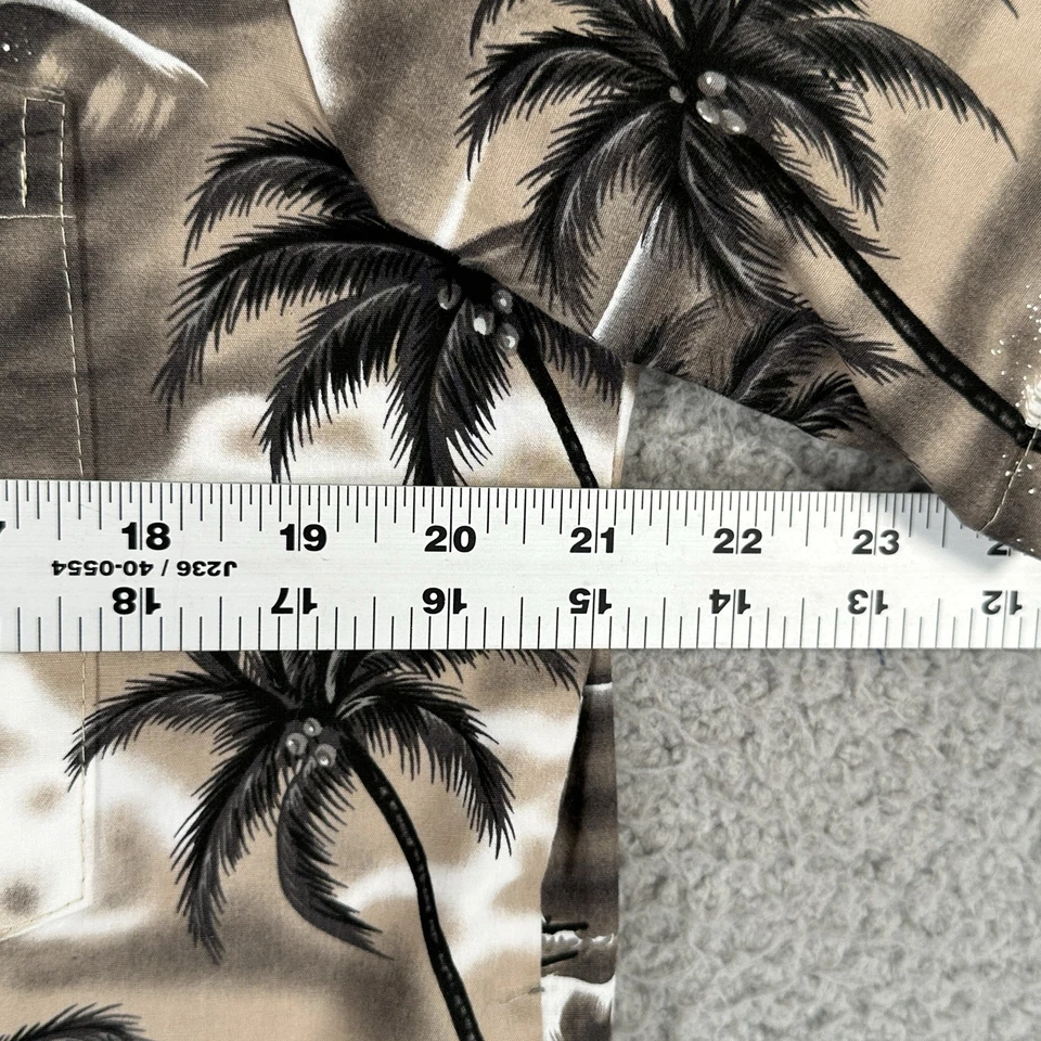 Camisa Hawaiana Royal Hawaiian Creations Algodón Marrón Tiki Palmeras Canoa M De Colección Foto 4 de 4