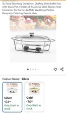 3L Oval Chafing Dish Stainless Steel Food Warmer Glass Pan for Buffet Party UK
