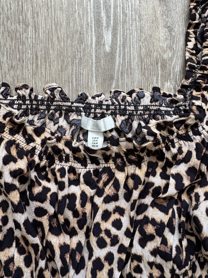 H&M Divided Leopard Print Off The Shoulder Frill Trim Blouse Top Uk Medium - Image 4 of 4