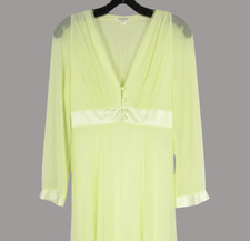 VTG GOSSARD ARTEMIS Sheer Chiffon  Satin LIME GREEN Dressing Gown Open Robe S