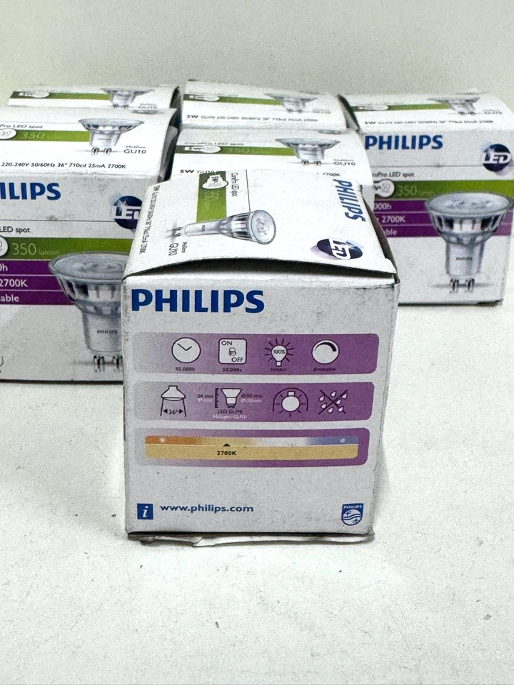 6 x Philips GU10 Bulbs LED Spot Light Bulbs 5W Downlight 2700k - Image 2 of 2