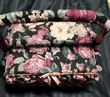 Sewing Basket Box Vintage Floral Pattern Handle With Vintage Accessories Padded 