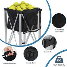 Foldable Tennis Ball Hopper Basket Portable Travel Teaching Cart w/ Bag  Wheels