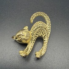 Vintage Scaredy Cat Sterling Silver Filigree Brooch Pin Germany Stamped