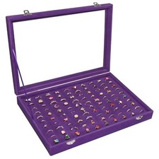 Ring Organizer Tray Velvet Ring Earring Storage Box TranSparent 100 Slot Purple