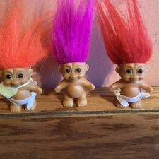 1990's Russ Troll 2 inch Baby trolls lot of 3 Red Orange & Purple Hair