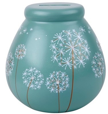 Keramik Spardose 15 cm türkis Pusteblume Blumen - Deko Geschenk für Zuhause