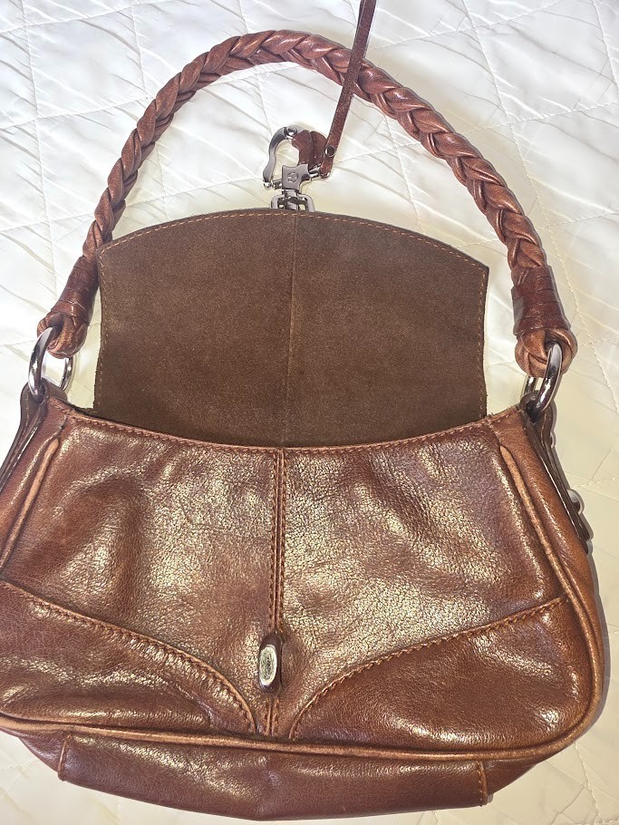 Francesco Biasia Brown Leather Shoulder Bag Braided Strap Hobo Y2K