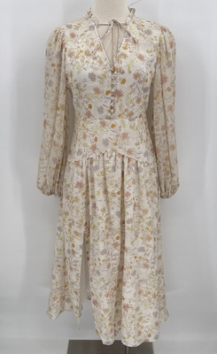 Petite Studio NYC Womens Floral Sheer Sleeve Cottage Dress Size XS Midi NEW