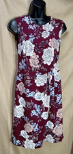 Ann Taylor Loft Womens Size 2 Burgundy Floral Sleeveless Zip Back Sheath Dress